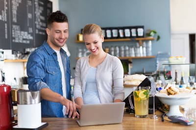 Small business owner in coffee shop